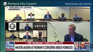 Portland mayor laughs at local woman pleads to city council about the city's dangerous Homelessness,