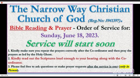 The Narrow Way Christian Church of God - Sunday Service - 18/06/23