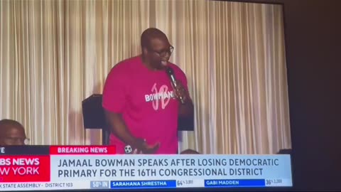 Jamaal Bowman yells at random time during concession speech.