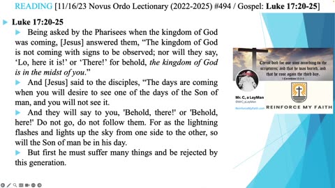 THEO - Novus Ordo Lectionary #494: Luke 17:20-25