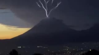 Upward lightning from Volcán de Agua (Volcano of Water) in Guatemala