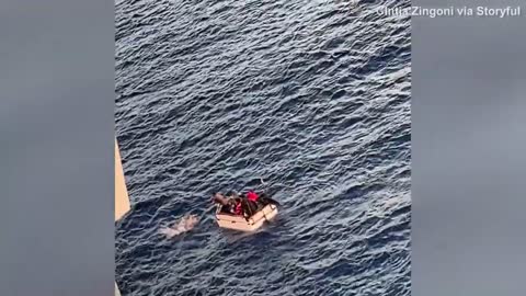 Crazy moment six Cuban migrants on makeshift raft rescued by cruise ship in Gulf of Mexico