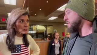 Guy meets Nikki Haley at restaurant in New Hampshire.