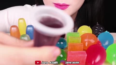 ASMR RAINBOW JELLY PARTY _CRYSTAL JELLY KOHAKUTO, CUP JELLY, JELLY NOODLES 무지개 젤리 먹방 JANE ASMR 제인