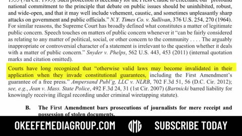 BREAKING: ACLU Letter Sides With James O’Keefe’s Journalism in Biden Diary Case