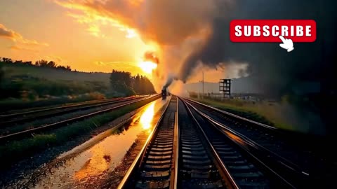a train at an endless railroad reflecting the sun