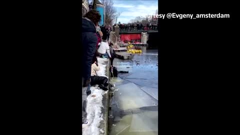 Ice skaters rescued from Amsterdam's frozen canals