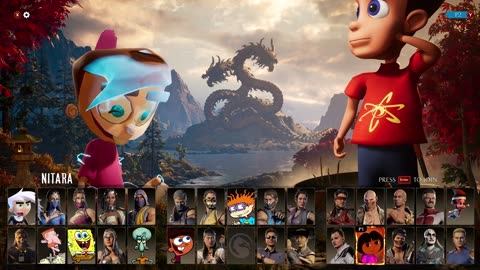 Jimmy Neutron shows off his superpowers on Timmy Turner in Mortal Kombat 1