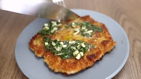 Pork schnitzel with lemon garlic butter sauce