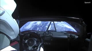 Tesla Roadster Flying Free in Open Space