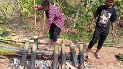 Village Cooking , in Bamboo __ My Village life __ 'Tang Sem Pashor