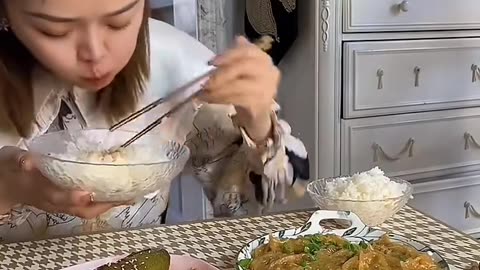 Couple enjoying food with fun