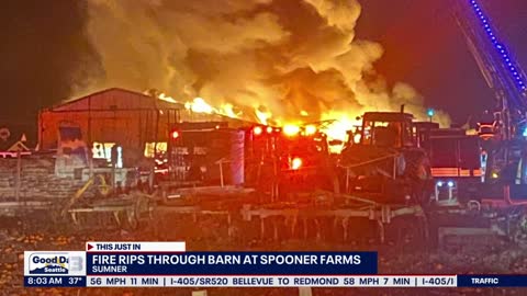Crews battle barn fire Spooner Farms in Puyallup