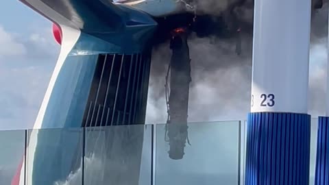 Carnival Cruise Ship Smokestack Catches Fire