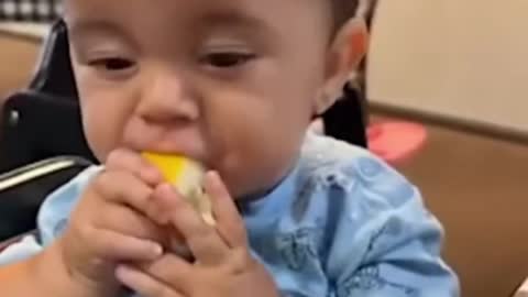 Cute baby taste sour lemon ( Baby boy cuteness overload )
