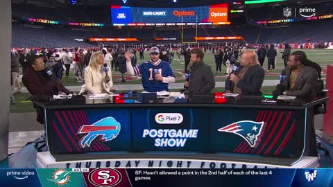 Josh Allen puts on a comically large hat & teaches Tony Gonzalez a handshake