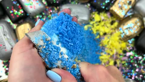 glitter soap bars 🧽, clay cracking and crushing soap stripes ASMR video😍