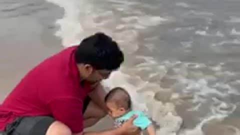 ayaansh's first time at beach _ scared of waves