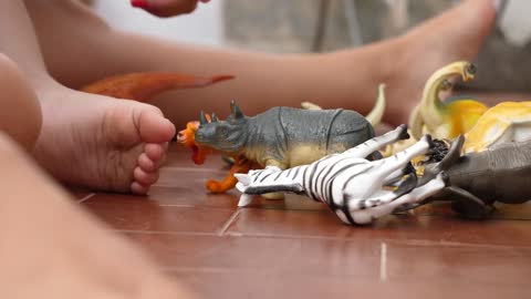 Baby Plays with Animal Toys
