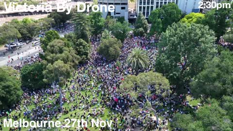 Drone shot: Melbourne / Australia Rally - One Million March Demonstration! Kill Bill - 27.11.2021