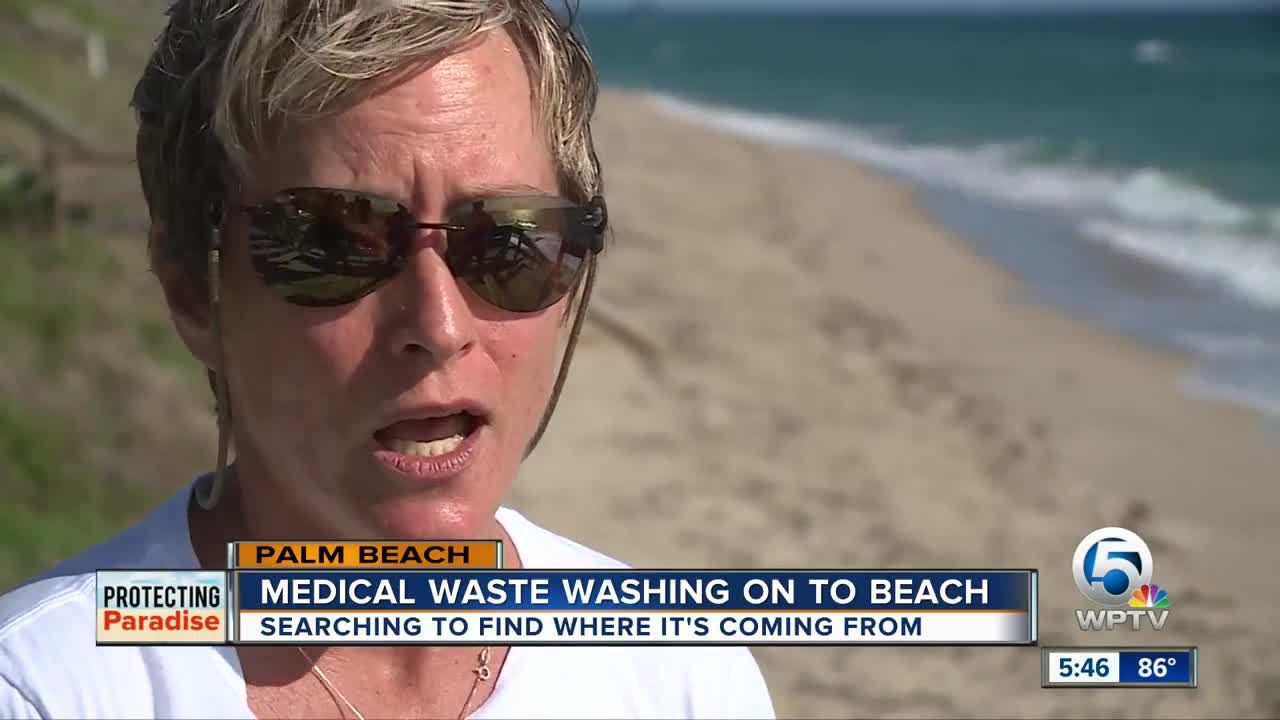Medical waste washing on to beach