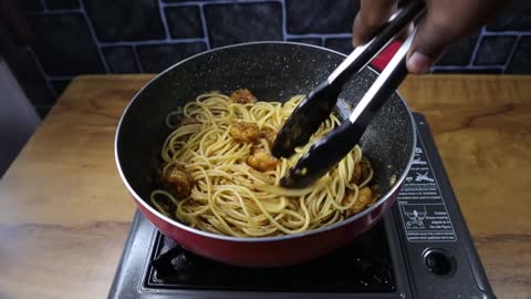 Spicy Butter Garlic Shrimp Pasta Recipe | Prawn Pasta