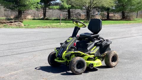 RYobi 38 inch 100 Ah Battery Electric Rear Engine Riding Ride on Lawn Mower Speed Test How Fast High