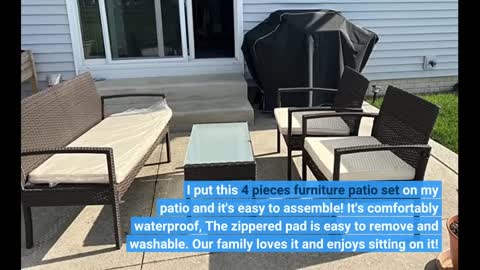 4 Pieces Patio Furniture Set, Wicker Patio Furniture Sets, PE Rattan Outdoor Furniture, Outdoor