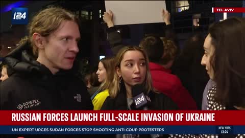 Protestors gather at the Russian embassy in Tel Aviv supporting Ukraine