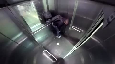 Funny prank of the man with diarrhea in the elevator