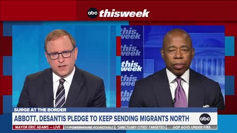 Mayor Eric Adams is asked if he has concern that his pledge to keep New York a sanctuary city is attracting more people to the border