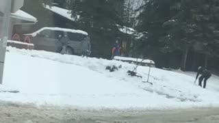 Playful Police Officer Joins in Snowball Fun