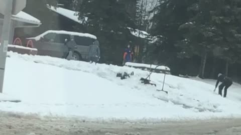 Playful Police Officer Joins in Snowball Fun