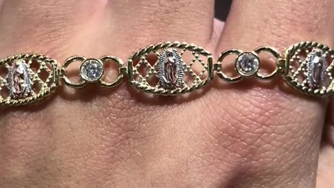 Ladies 3-Tone Solid Gold Virgin Mary Bracelet