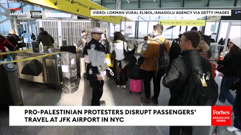 Pro-Palestinian Protesters Disrupt Passengers Travel At JFK Airport In Queens, NYC