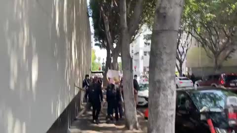 A woman protesting after man showed his penis in the ladies toilet is attacked by antifa!