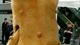 Guy dressed as a peanut in the subway