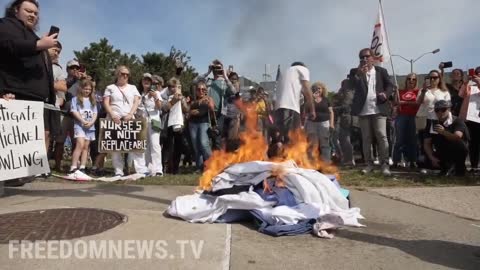 Healthcare Workers Burn Scrubs In Protest of NY Vaccine Mandate
