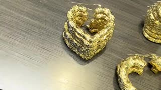 Real Gold Bamboo Heart Ladies Earrings
