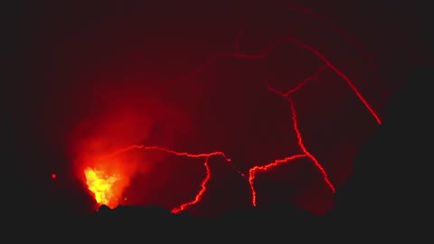 larva erupting from the crater of a volcano