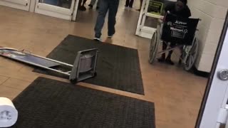 Angry Customer Destroys Store Entryway