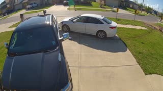 Father Narrowly Escapes Out of Control Car in Driveway