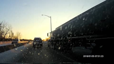 Jeep vs tank truck road rage