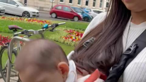 baby falls asleep on the baby carrier