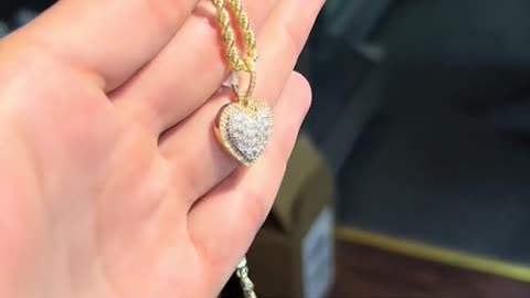 Ladies Natural Diamond & Solid Gold Baguette Heart Set