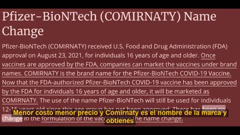 Pfizer Vaccine Has 2 Names 1 Formula (Spanish Subtitles)