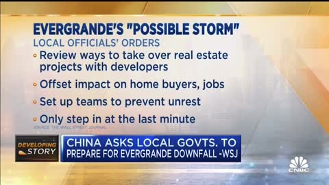 Kina beder lokale embedsmænd til at forberede sig på "mulig storm", hvis Evergrande mislykkes