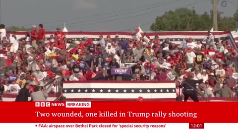 Moment gunman opens fires at Donald Trump rally caught on video | BBC News