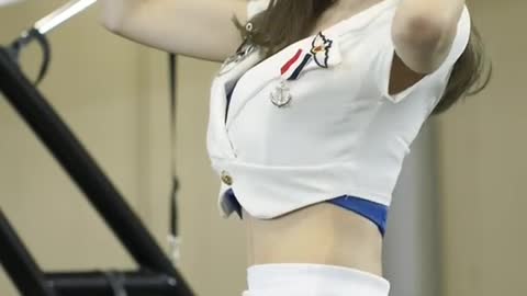 model in white uniform