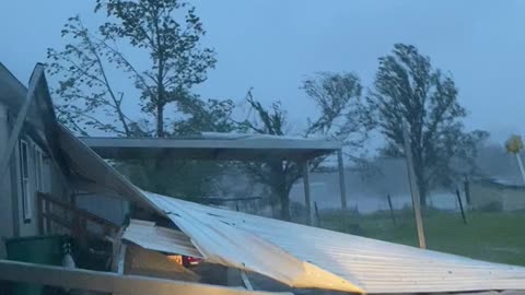 Hurricane Delta Tears Roof From Garage